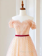 A-Line Off Shoulder Tulle Long Formal Prom Dresses, Champagne Formal Dresses