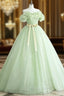 A-Line Off Shoulder Tulle Sage Green Long Formal Prom Dresses