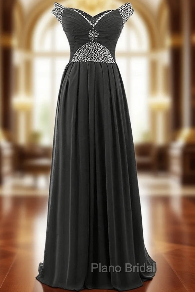 A-Line Off The Shoulder Chiffon Beading Pleats Bridesmaid Dresses