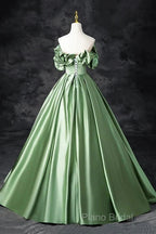 A-Line Off The Shoulder Formal Satin Long Formal Dresses Formal Prom Dresses