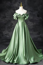 A-Line Off The Shoulder Formal Satin Long Formal Dresses Formal Prom Dresses