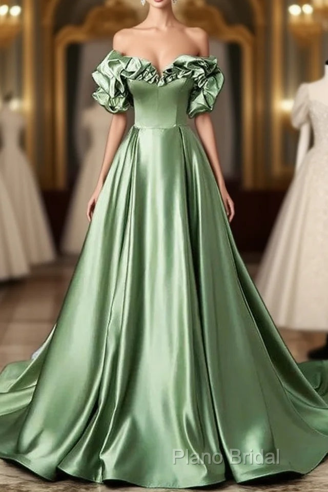 A-Line Off The Shoulder Formal Satin Long Formal Dresses Formal Prom Dresses