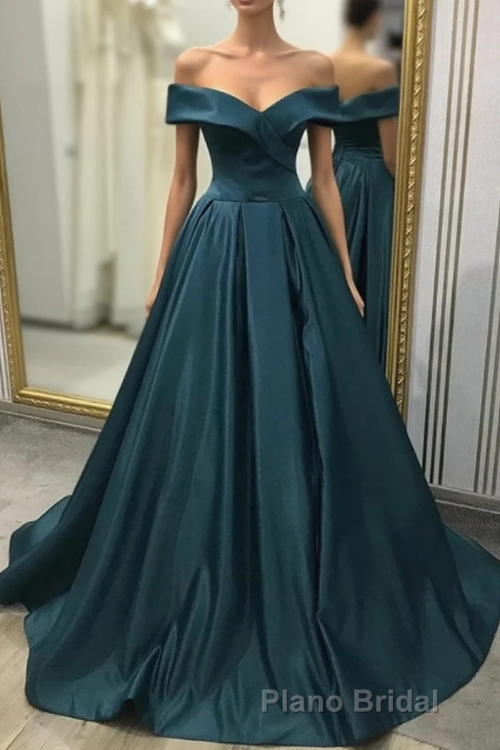 A-line Off the Shoulder Long Formal Prom Dresses Satin Formal Evening Gowns Main image