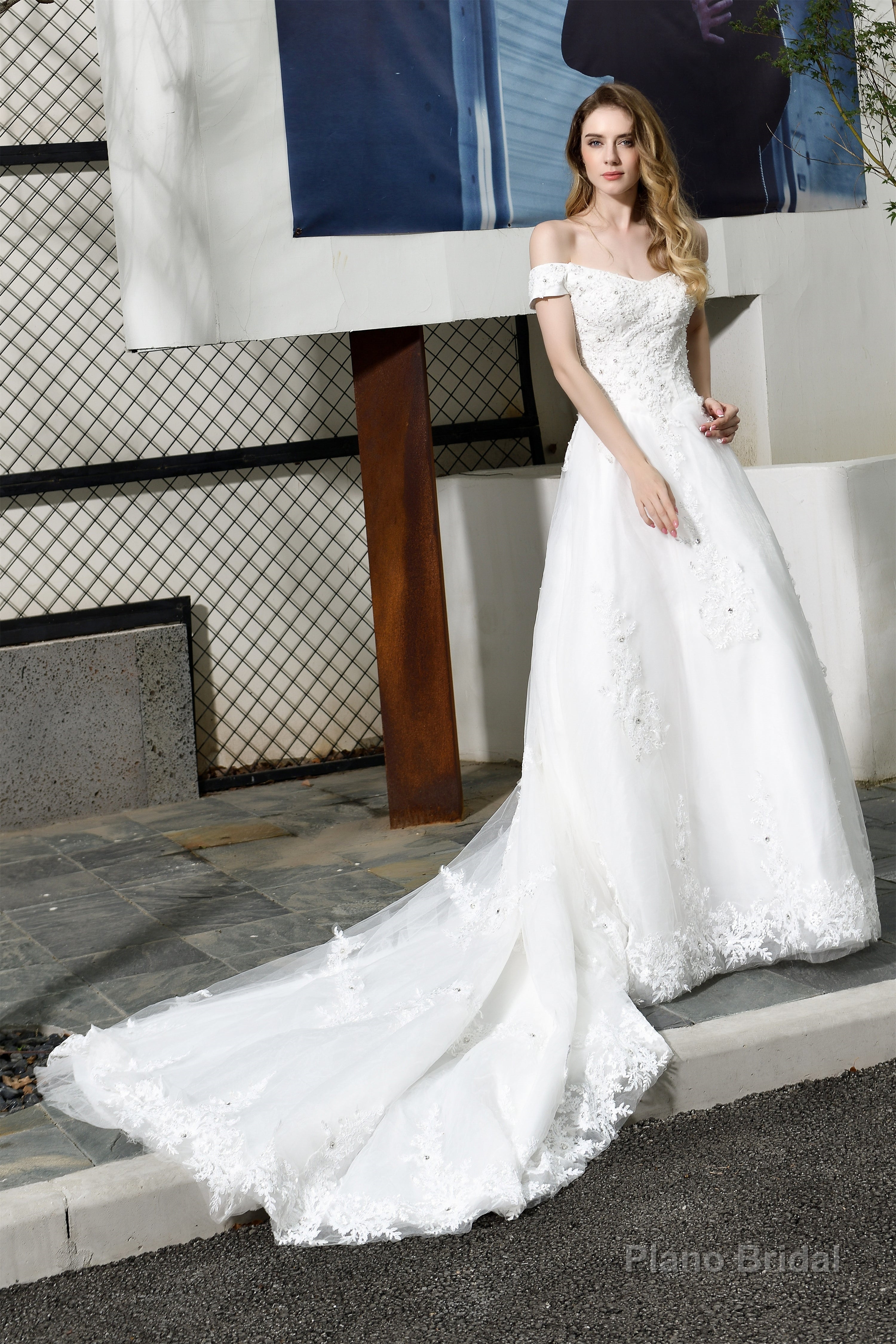 A-line Off the Shoulder Long Wedding Dresses