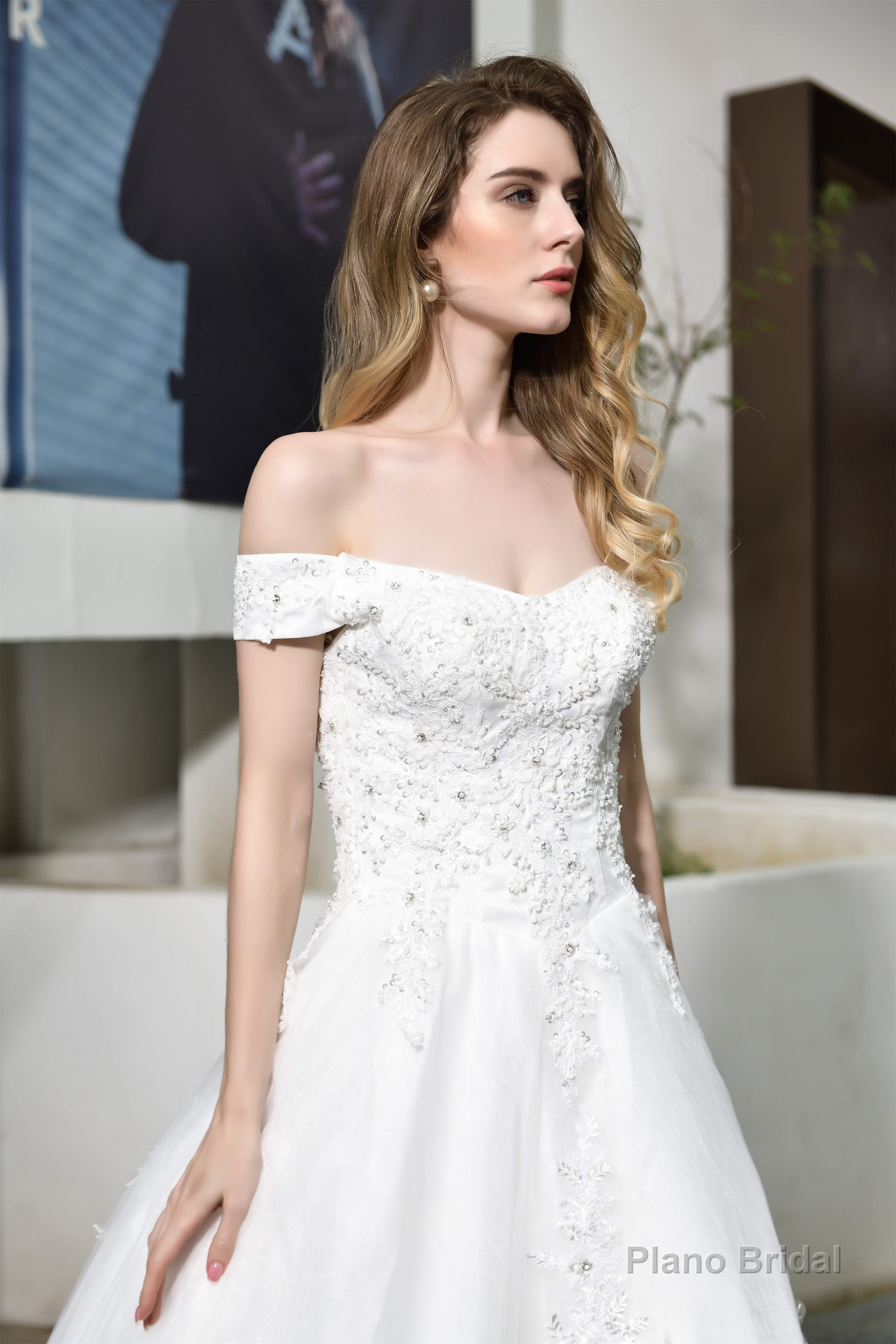 A-line Off the Shoulder Long Wedding Dresses