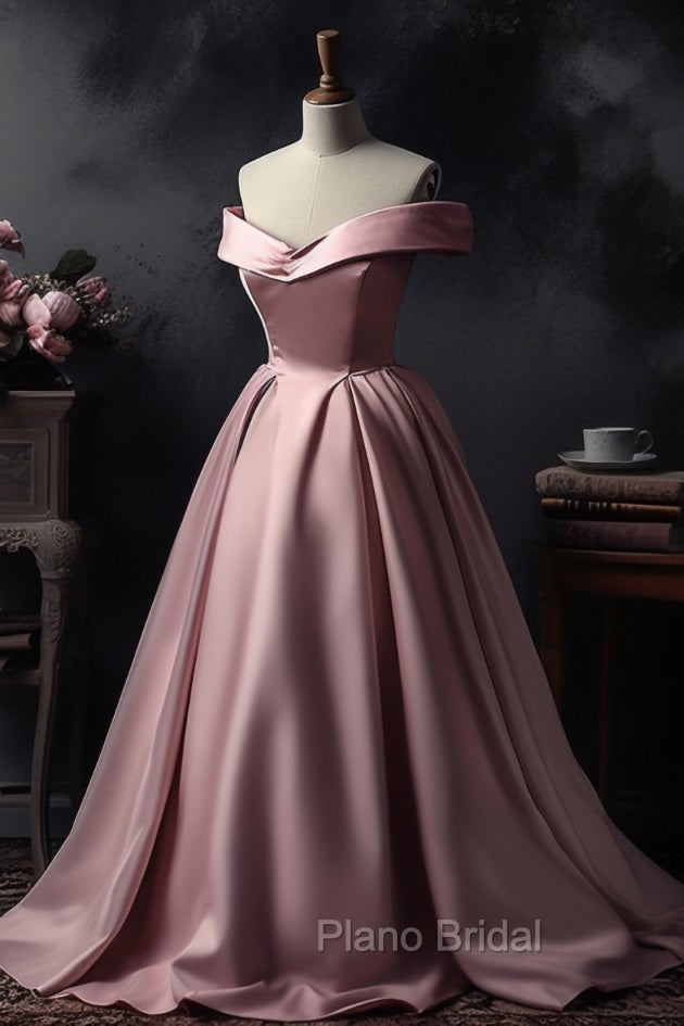 A-Line Off-the-shoulder Pink Sleeveless Strapless Long Formal Prom Dresses