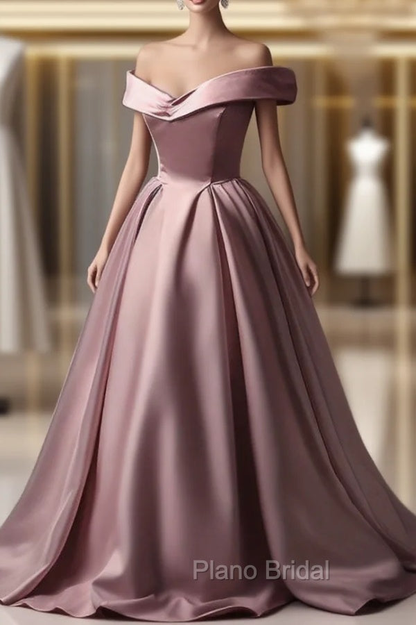 A-Line Off-the-shoulder Pink Sleeveless Strapless Long Formal Prom Dresses