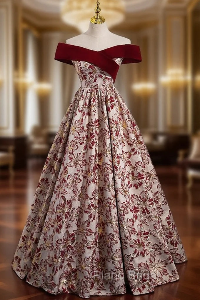 A-Line Off the Shoulder Print Formal Prom Dresses Main image