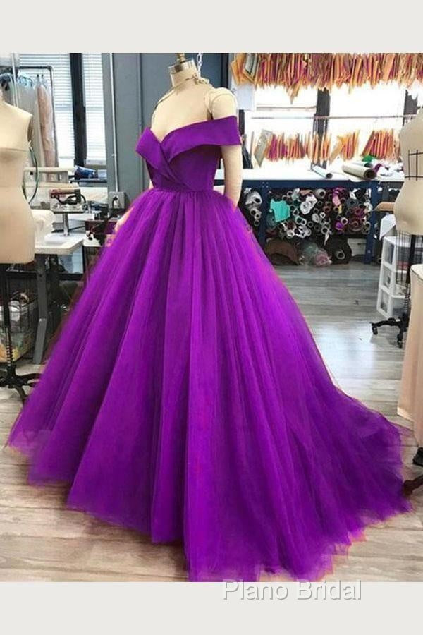 A Line Off The Shoulder Purple Tulle Formal Prom Dresses Long Formal Gown Secondary image