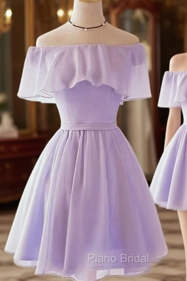 A-line Off-the-Shoulder Short Sleeve Short/Mini Chiffon Homecoming Dresses with Pleated Main image