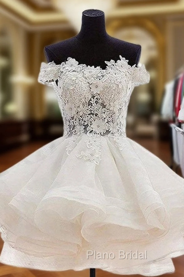 A-line Off-the-Shoulder Sleeveless Organza Short/Mini Homecoming Dresses With Appliqued Beading Lace Main image