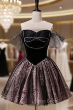 A Line Off the Shoulder Tulle Short Formal Prom Dresses, New Style Homecoming Gown