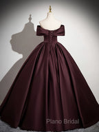 A-Line Off the Shoulders Satin Maroon Long Formal Prom Dresses, Maroon Long Formal Dresses