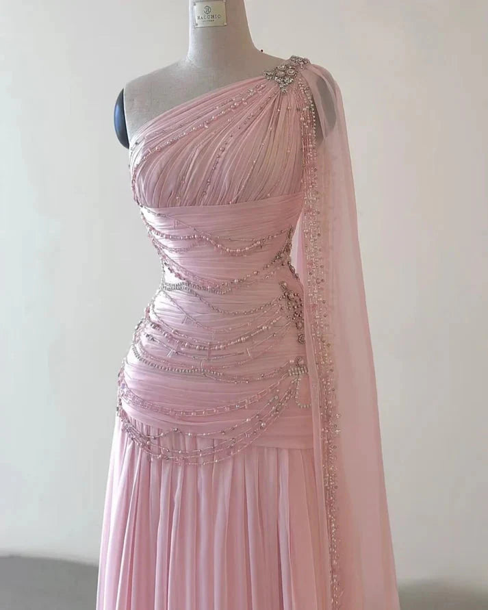 A Line One Shoulder Pink Chiffon Formal Evening Gown Formal Prom Dresses (For Sue Nardi)