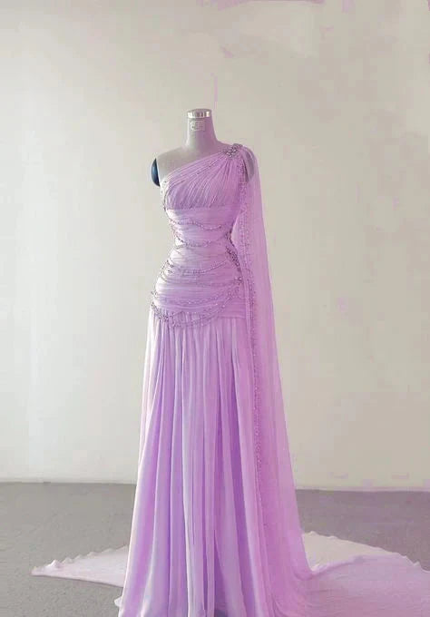 A Line One Shoulder Pink Chiffon Formal Evening Gown Formal Prom Dresses (For Sue Nardi)