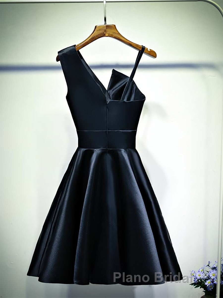 A Line One Shoulder Short Black Formal Prom Dresses, Short Black One Shoulder Formal Graduation Dresses Secondary image