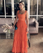 A-Line Orange Modest Formal Long Women Formal Evening Formal Prom Dresses
