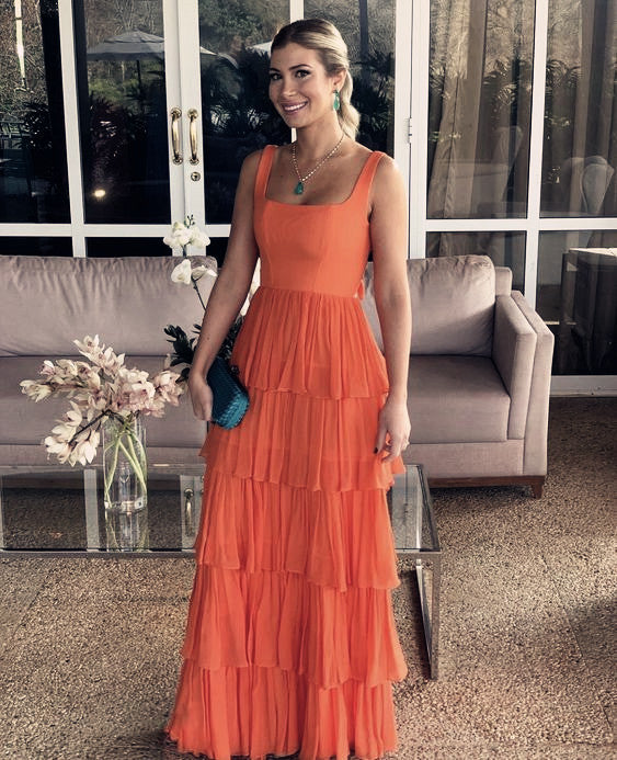 A-Line Orange Modest Formal Long Women Formal Evening Formal Prom Dresses