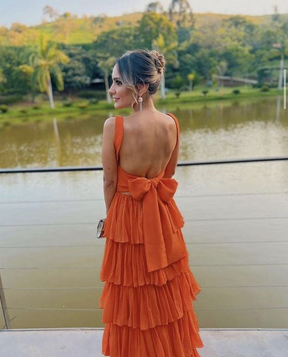 A-Line Orange Modest Formal Long Women Formal Evening Formal Prom Dresses Main image