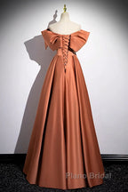 A-Line Orange Satin Beaded Sweetheart Formal Prom Dresses, Orange Long Evening Dresses