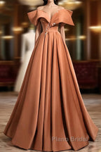 A-Line Orange Satin Beaded Sweetheart Formal Prom Dresses, Orange Long Evening Dresses