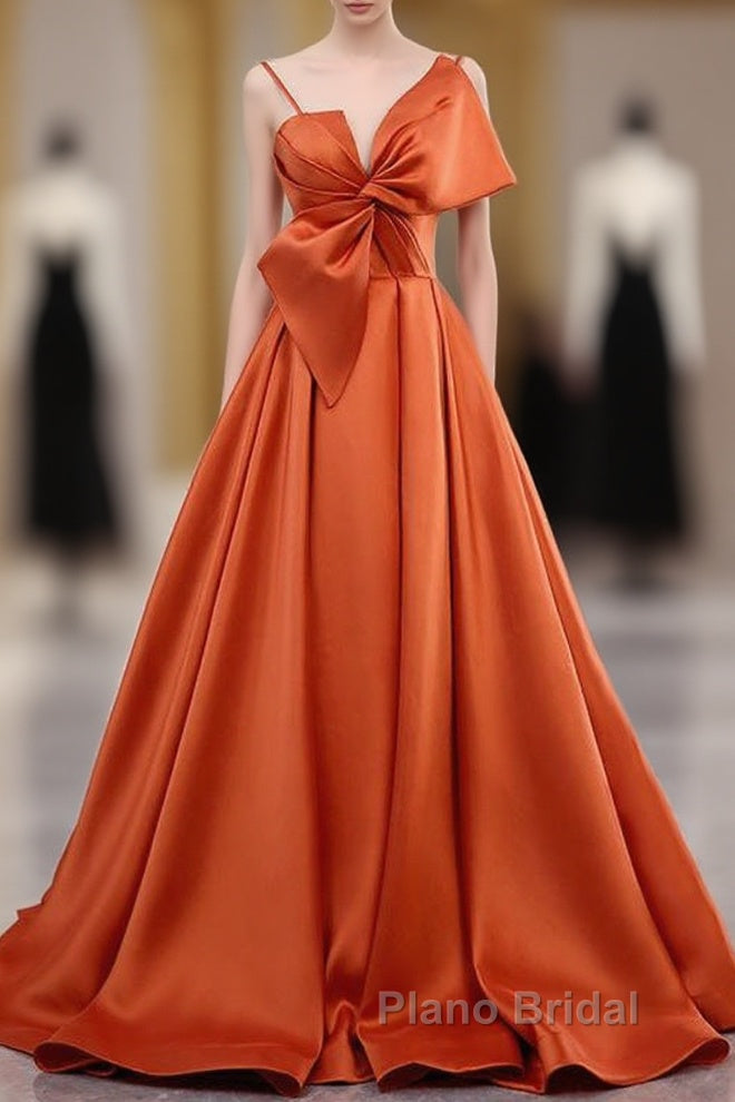 A Line Orange Satin Formal Prom Dresses Sweet Bow Birthday Party Dresses