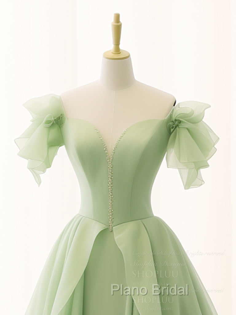 A-Line Organza Green Long Formal Prom Dresses, Green Long Graduation Dresses Secondary image