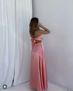 A Line Pink Backless Prom Dresses Long Pink Formal Prom Dresses