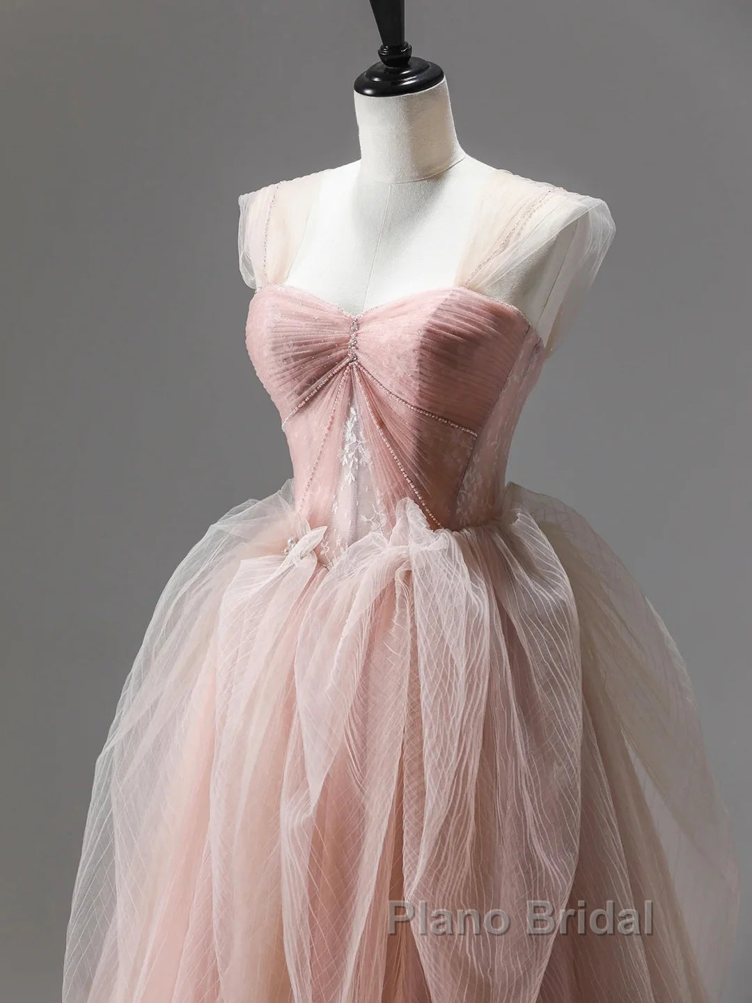 A Line Pink Corset Long Tulle Formal Prom Dresses With Ruffles Secondary image