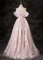 A-Line Pink Lace And Tulle Sweetheart Party Dresses, Pink Tulle Formal Prom Dresses