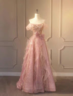 A Line Pink Long Party Dresses Glam Formal Prom Dresses Formal Gown