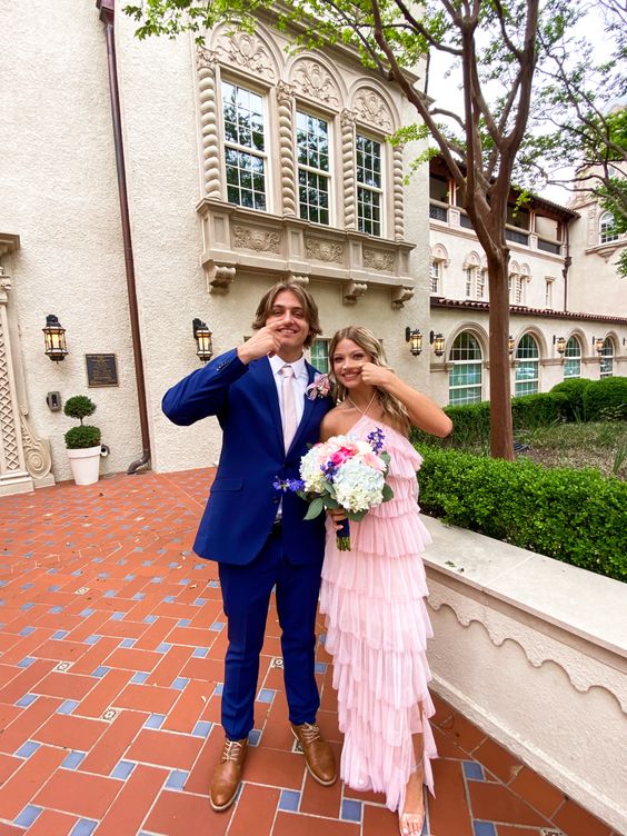 A-Line Pink Long Formal Prom Dresses , Unique Formal Prom Dresses