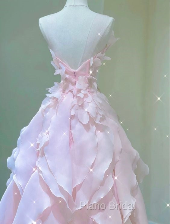 A Line Pink Long Formal Prom Dresses,Strapless Evening Gown