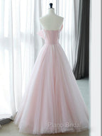 A-Line Pink Organza Long Formal Prom Dresses, Pink Long Formal Dresses