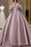 A-Line Pink Satin Long Off Shoulder Formal Prom Dresses Quinceanera Dresses Formal Dresses