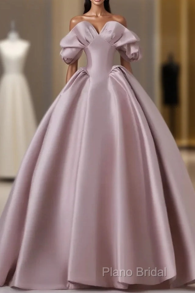A-Line Pink Satin Long Off Shoulder Formal Prom Dresses Quinceanera Dresses Formal Dresses Main image