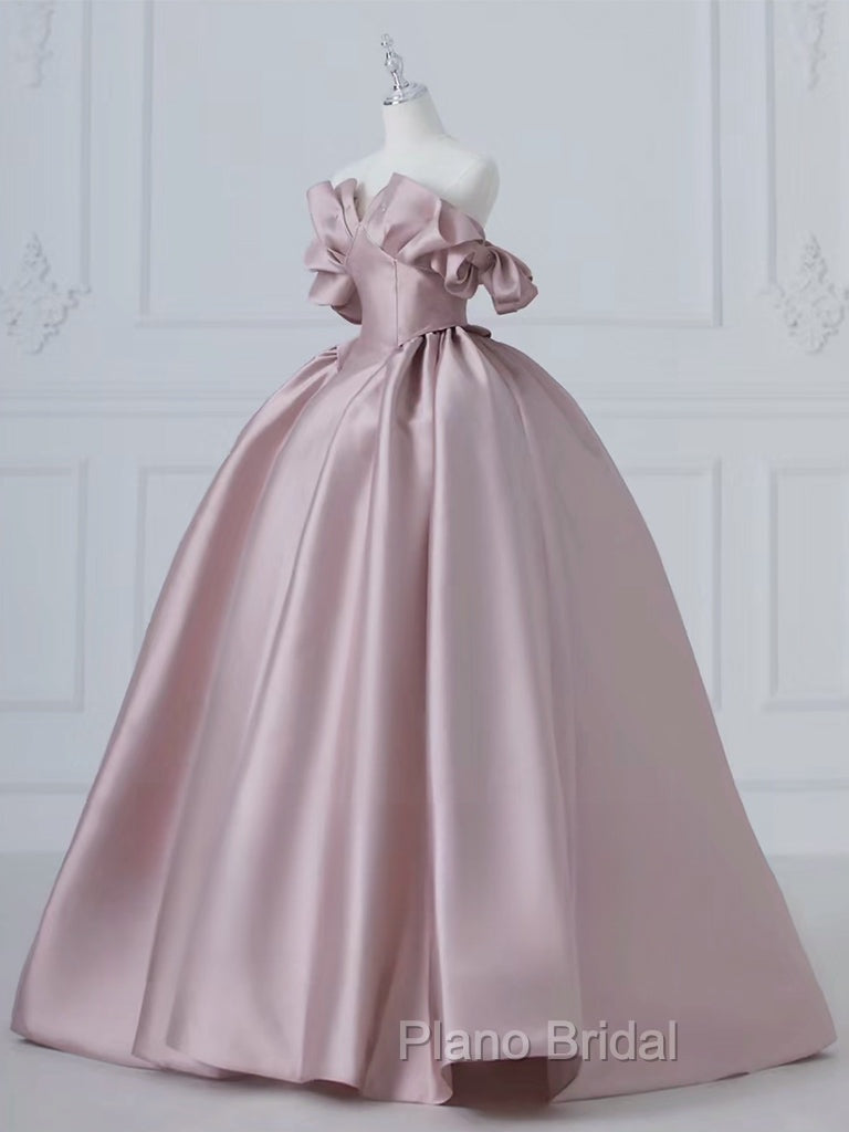A-Line Pink Satin Long Formal Prom Dresses, Pink Long Evening Dresses Secondary image