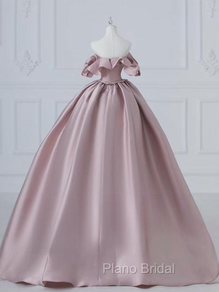 A-Line Pink Satin Long Formal Prom Dresses, Pink Long Evening Dresses