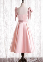 A-Line Pink Satin Short Party Dresses Homecoming Dresses With Tie Shoulders