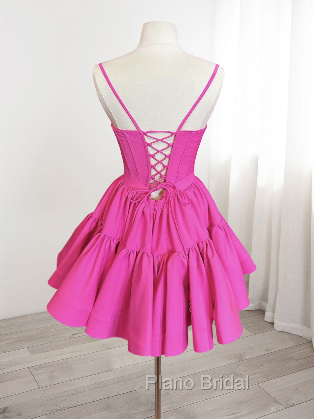 A-Line Pink Satin Short Formal Prom Dresses, Backless Cute Pink Homecoming Dresses Secondary image