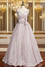 A-Line Pink Sequins Spaghetti Straps Formal Prom Dresses With Bow