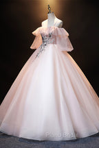 A-Line Pink Spaghetti Straps Long Formal Prom Dresses, Pink Lace Formal Evening Dresses