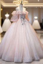 A-Line Pink Spaghetti Straps Long Formal Prom Dresses, Pink Lace Formal Evening Dresses