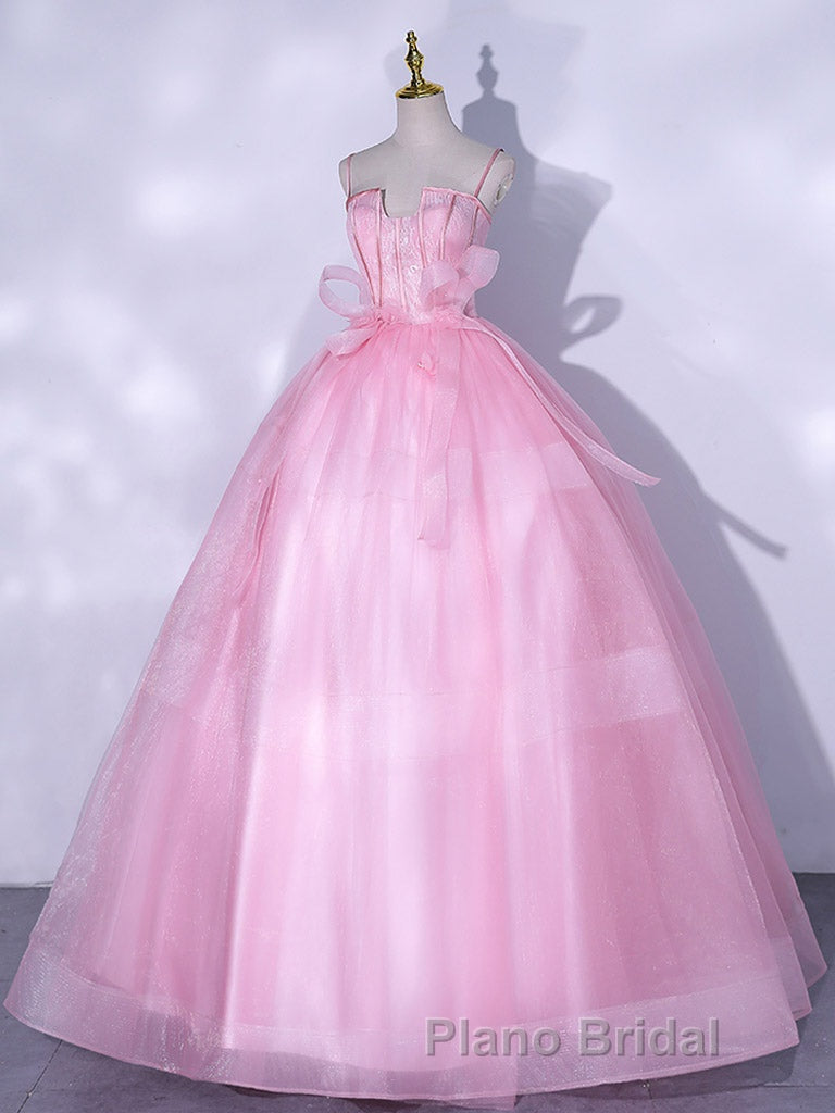 A-Line Pink Tulle Lace Long Formal Prom Dress, Pink Formal Dresses Secondary image