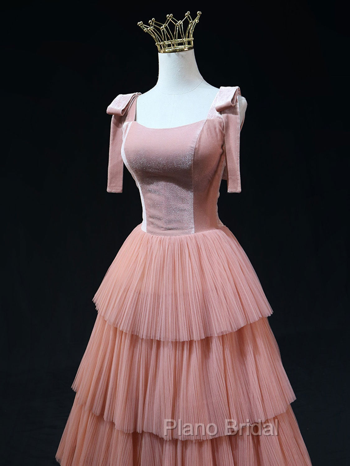 A Line Pink Tulle Long Formal Prom Dresses, Pink Formal Graduation Dresses
