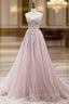 A-Line Pink Tulle Sweetheart Appliques Formal Prom Dresses