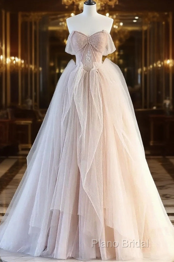 A-Line Pink Tulle Sweetheart Formal Prom Dresses Party Dresses, Pink Tulle Formal Dresses Main image