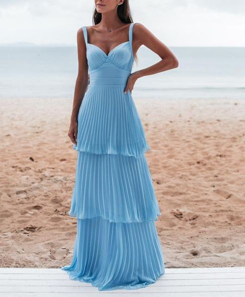 A-Line Pleated Blue Formal Prom Dresses Formal Party Dresses Main image