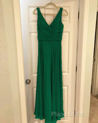 A-Line Pleated Chiffon V-Neck Long Bridesmaid Dresses