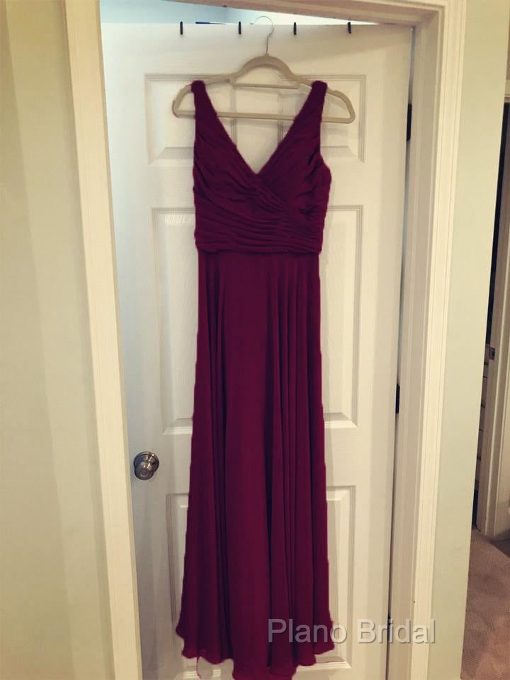 A-Line Pleated Chiffon V-Neck Long Bridesmaid Dresses